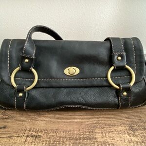 Kenneth Cole Black Leather Shoulder Bag with Gold Accents